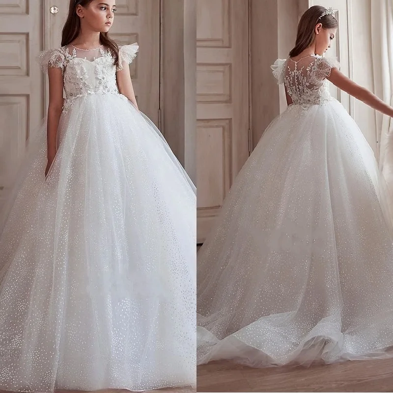 New Flower Girl Dress Glitter Tulle Appliques Children Wedding Party Gown First Communion Dress
New Flower Girl Dress Glitter Tulle Appliques Children Wedding Party Gown First Communion Dress