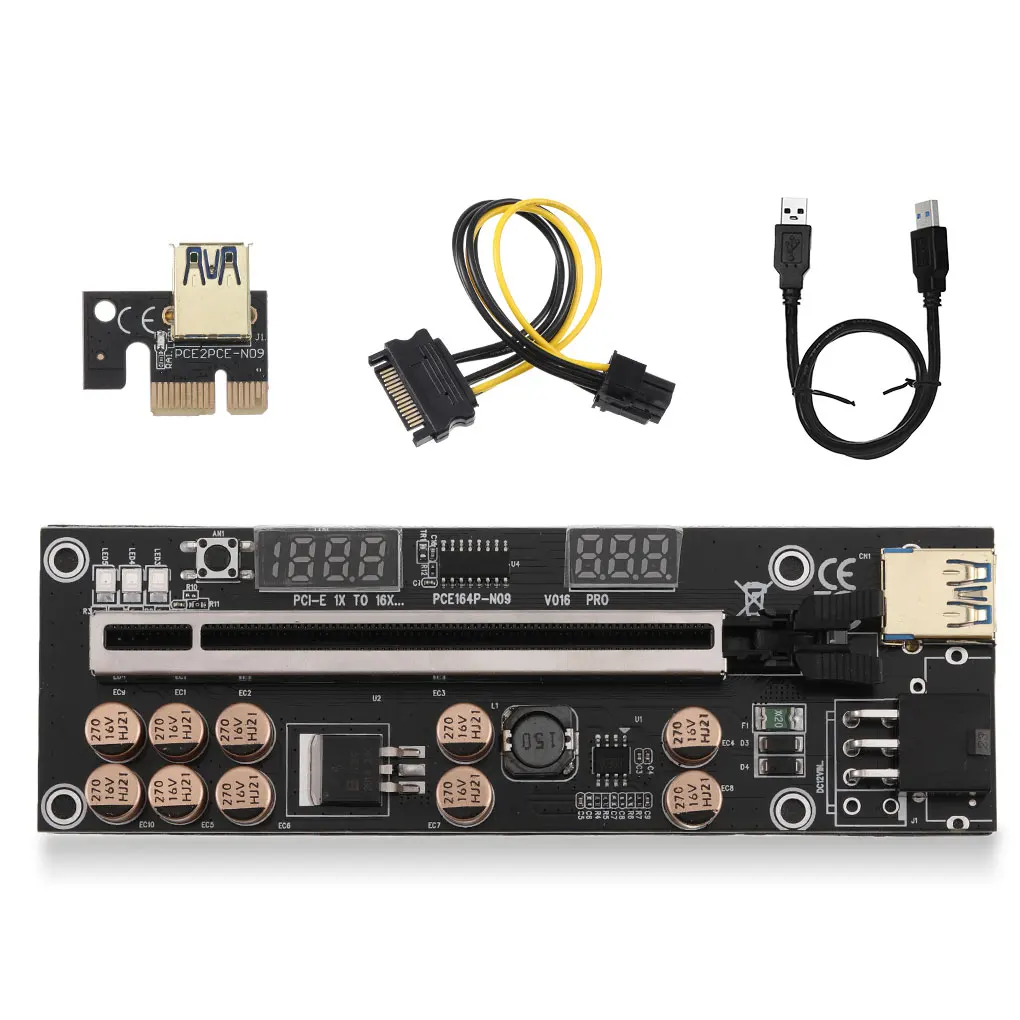 

PCI-E 1X к 16X адаптер карты цифровой дисплей 10 конденсатор 6pin порт питания PCI-Express расширитель быстрая скорость материнская плата черный
