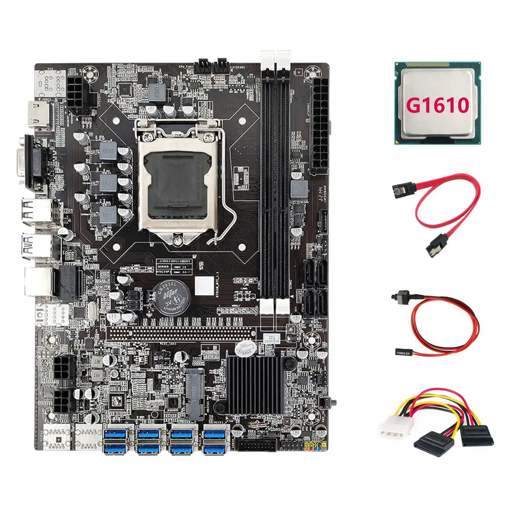 B75 ETH Mining Motherboard 8XPCIE to USB+G1610 CPU+4PIN to SATA Cable+SATA Cable+Switch Cable LGA1155 Miner Motherboard
B75 ETH Mining Motherboard 8XPCIE to USB+G1610 CPU+4PIN to SATA Cable+SATA Cable+Switch Cable LGA1155 Miner Motherboard