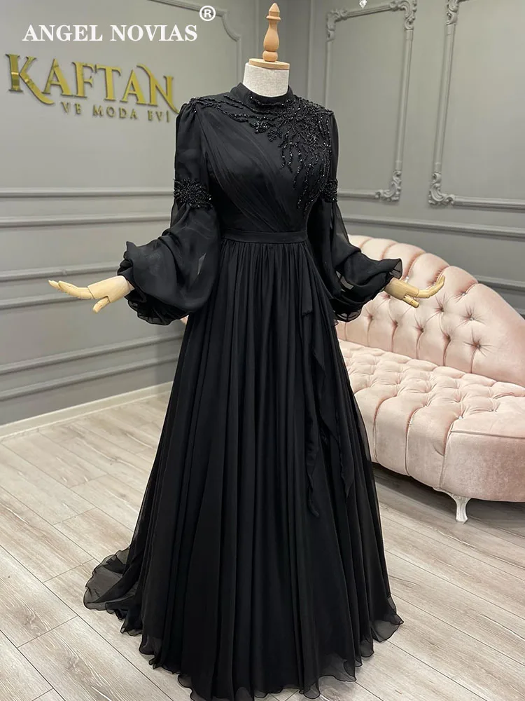 Long Sleeves Black Chiffon High Neck Muslim Women Evening Dresses with Beading Arabic Formal Evening Gowns Vestidos De Noche
Long Sleeves Black Chiffon High Neck Muslim Women Evening Dresses with Beading Arabic Formal Evening Gowns Vestidos De Noche