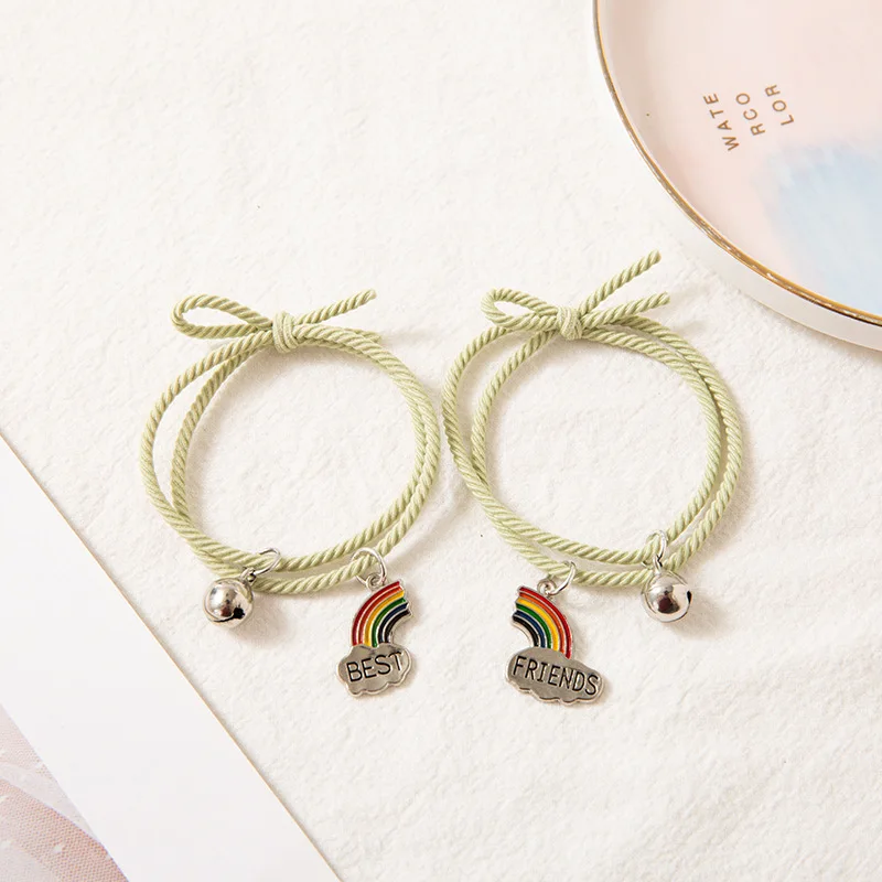 

2pc/sets Rainbow Bell Magnet Attract Bracelet for Women Men Simple Cloud Splicing Lovers Friendship Rope Chains Jewelry Pulseras