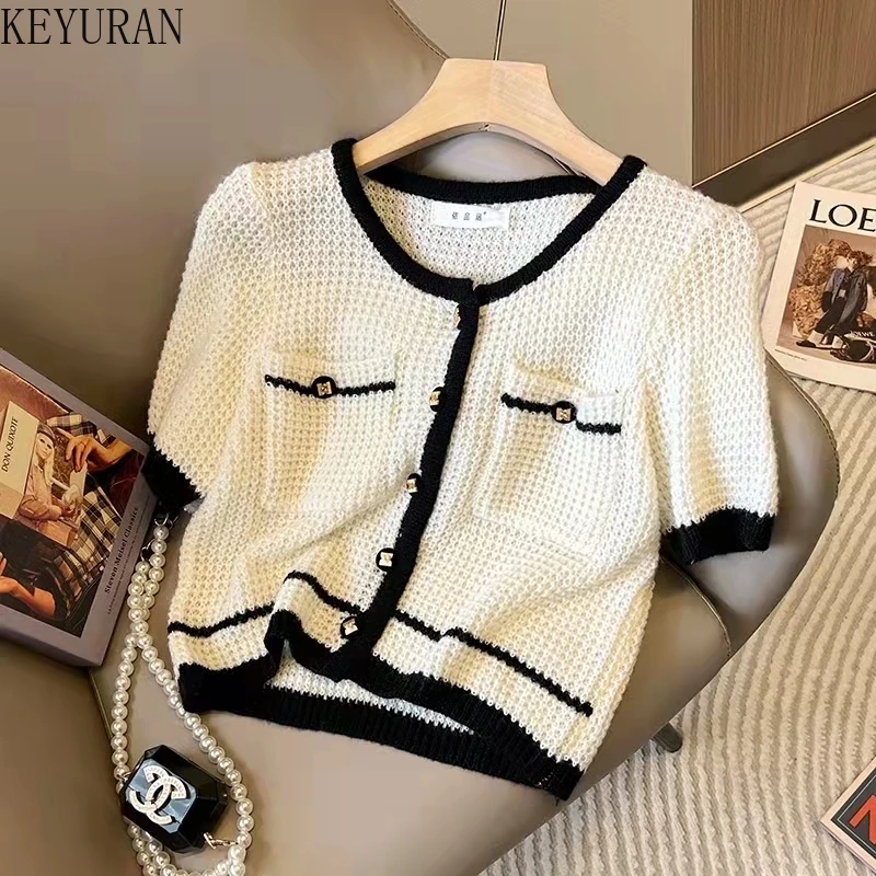 2022 Summer Thin Ice Silk Knitted Cardigan Women's Loose All-match Single-breasted Short-sleeved Sweters for Women Crop Top
2022 Summer Thin Ice Silk Knitted Cardigan Women's Loose All-match Single-breasted Short-sleeved Sweters for Women Crop Top