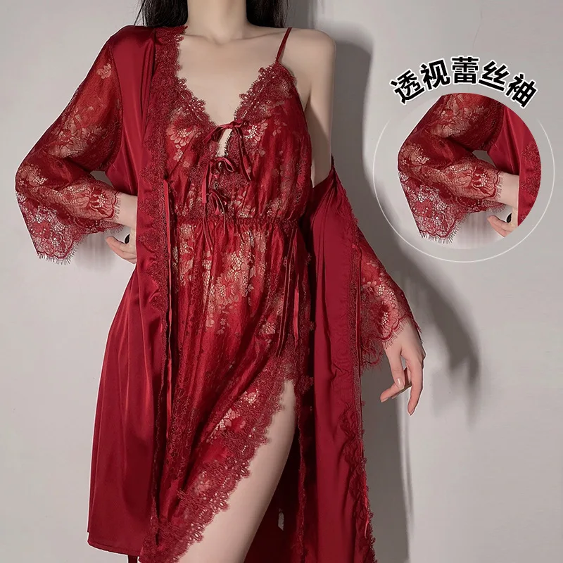 Long Tie Pajamas Transparent Suspender Nightdress Nightgown Bathrobe Bridal Gown Women's Homewear Suit 311
Long Tie Pajamas Transparent Suspender Nightdress Nightgown Bathrobe Bridal Gown Women's Homewear Suit 311