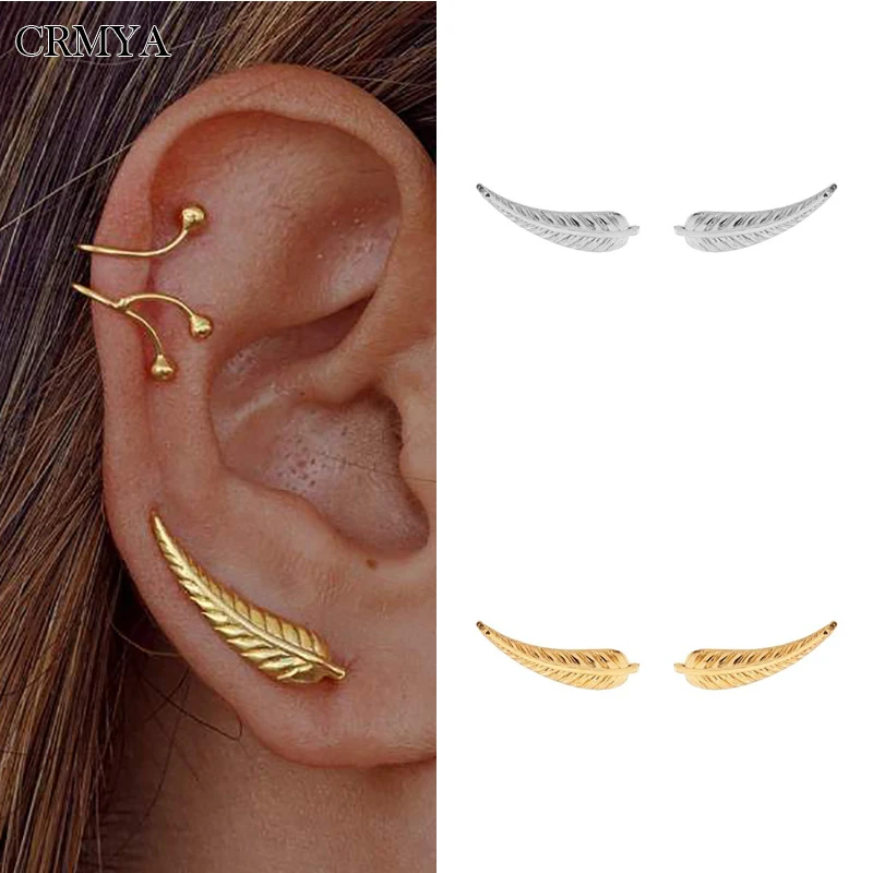 

CRMYA Leaves Climber Earrings Gold Silver Plated Crawler Ear Jacket Earrings for Women 2022 Trendy Wedding Jewelry Wholesale