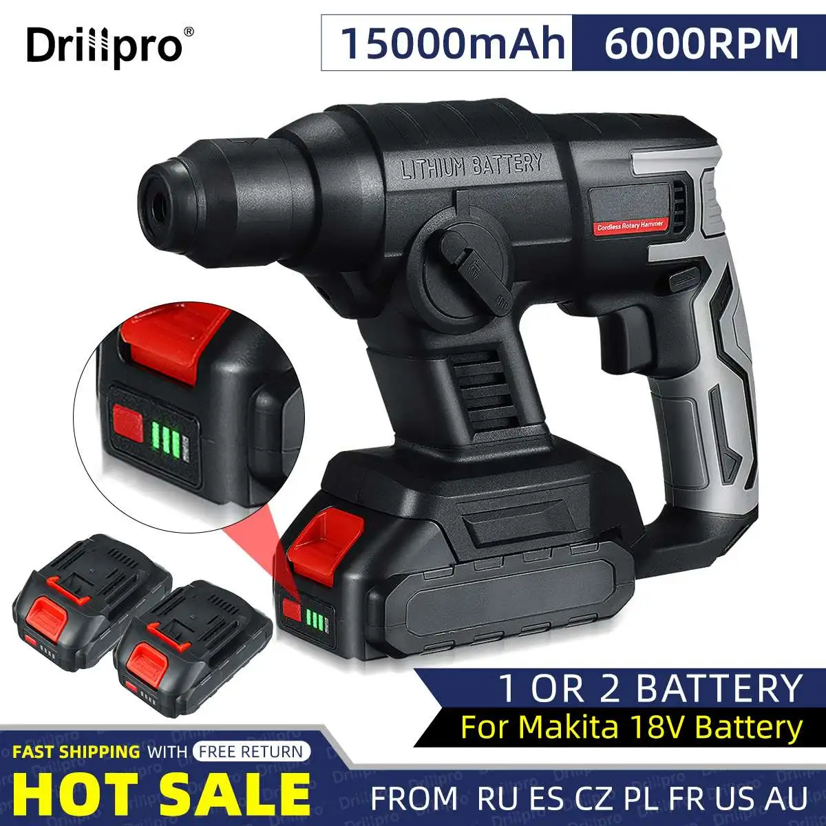 

Drillpro 26MM Brushless Electric Hammer Electric Pick Impact Drill Multi-function Cordless Rotary Tool For Makita 18V Battery