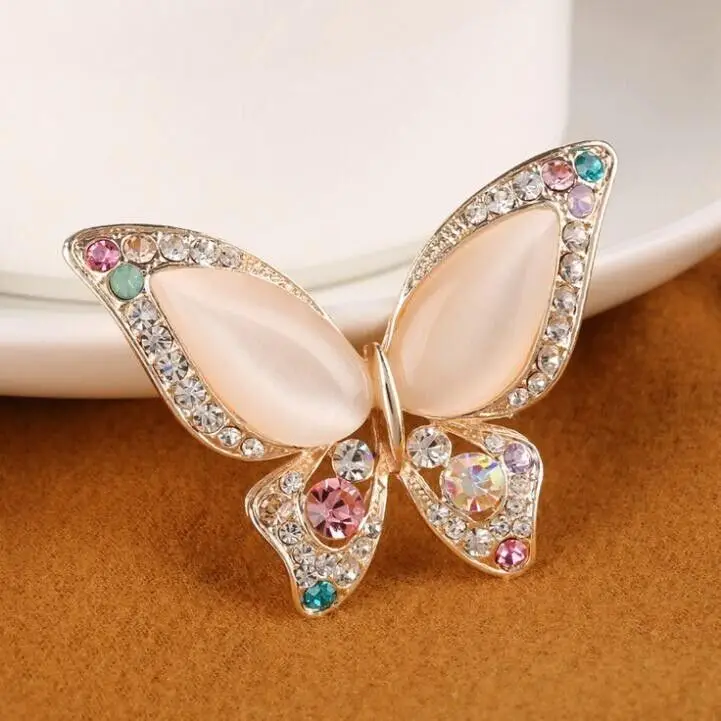 

New Fashion Color Rhinestone Inlaid Opal Butterfly Brooch Temperament Exquisite Insect Lapel Pins Women Jewelry Accessories Gift