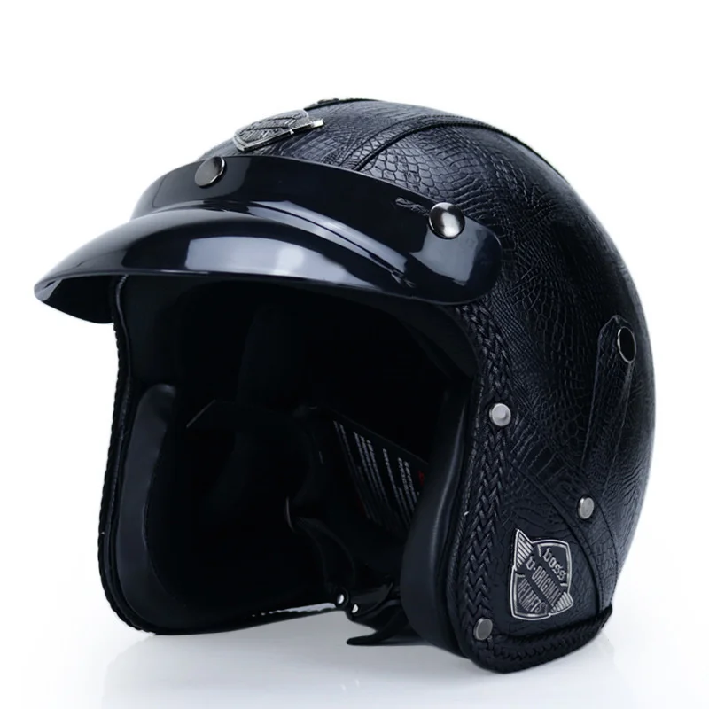 Moto Bike DOT approved 3/4 Motorcycle Helmet PU Leather Motorbike Helm Open Face Motocross Helmets for adults
Moto Bike DOT approved 3/4 Motorcycle Helmet PU Leather Motorbike Helm Open Face Motocross Helmets for adults