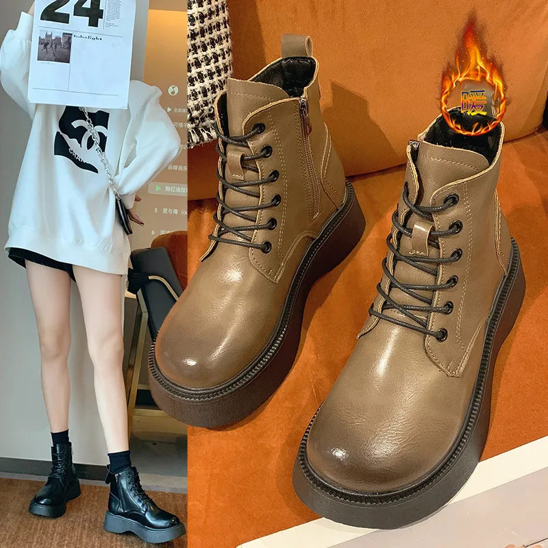 Women Motorcycle Boots Short Boots PU Solid Color Lace Waterproof and Nonslip Keep Warm Increase Round Shape Women Short Boots
Women Motorcycle Boots Short Boots PU Solid Color Lace Waterproof and Nonslip Keep Warm Increase Round Shape Women Short Boots