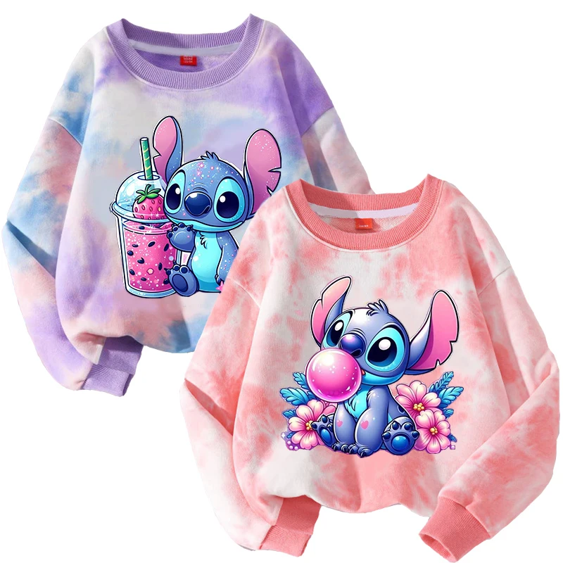 Толстовка Lilo Stitch с принтом тай-дай для девочек фиолетовый пуловер круглым