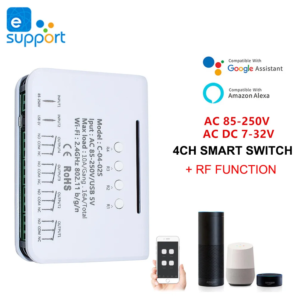 eWeLink WIFI 4/2CH Smart Module Switch, контроллер двигателя, DC 12V 24V AC 110V 220V, 4-канальное импульсное реле RF433, Alexa Google Home
eWeLink WIFI 4/2CH Smart Module Switch, контроллер двигателя, DC 12V 24V AC 110V 220V, 4-канальное импульсное реле RF433, Alexa Google Home