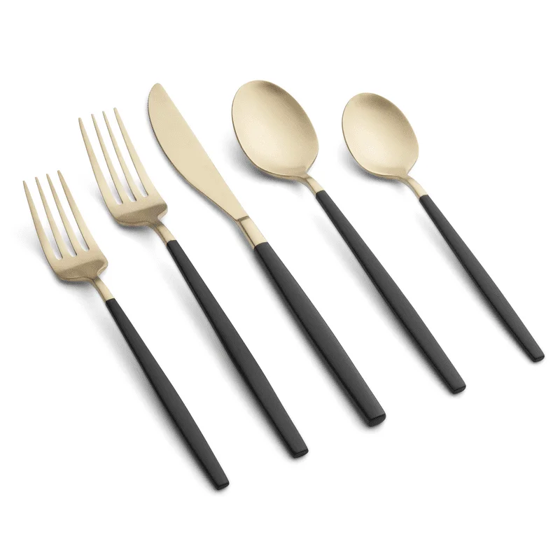 Black & Champagne Satin Forged 18/0 Stainless Steel 20-Piece Flatware Set, Service for 4
Black & Champagne Satin Forged 18/0 Stainless Steel 20-Piece Flatware Set, Service for 4
