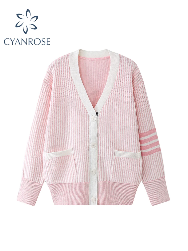 Women's Pink Striped Cardigan Knitted Sweater Fashion Ladies Long Sleeve Knit Sweater Korean Y2k Vintage Jumper Top Clothes 2023
Women's Pink Striped Cardigan Knitted Sweater Fashion Ladies Long Sleeve Knit Sweater Korean Y2k Vintage Jumper Top Clothes 2023