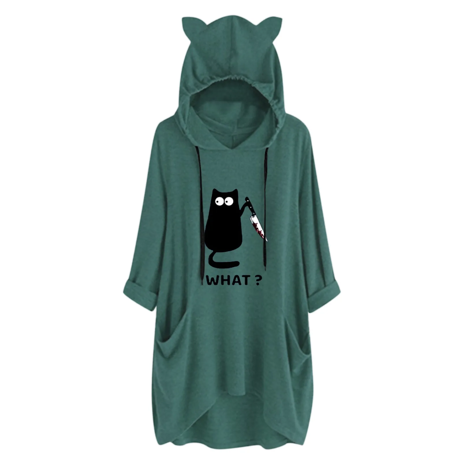 Женский Длинный свитшот с капюшоном и принтом кошачьих ушей 
Женский Длинный свитшот с капюшоном и принтом кошачьих ушей