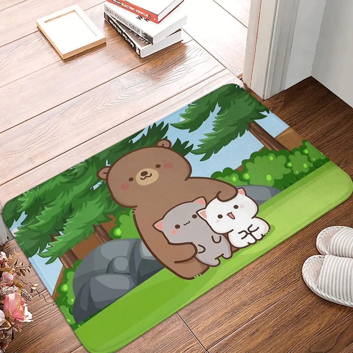 

Персиковый Кот нескользящий дверной коврик Гома с милым медведем в джунглях коврик для ванной спальни уличный ковер комнатный современный декор