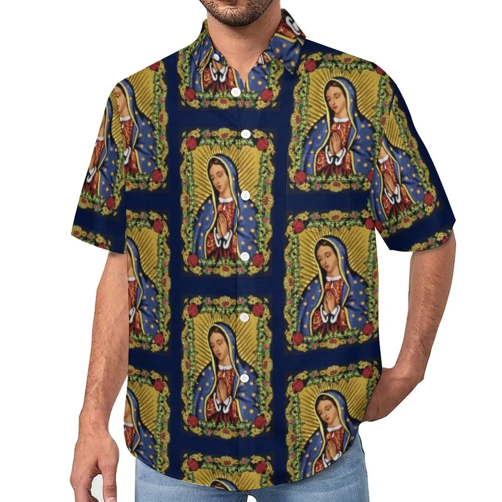 

Our Lady of Guadalupe Casual Shirt Virgin Mary Beach Loose Shirt Hawaii Streetwear Blouses Short-Sleeve Design Oversize Clothing