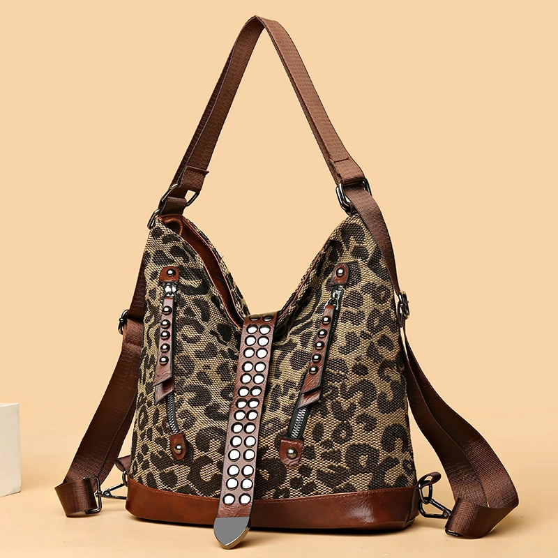 Multi Back Method Women Shoulder Bag Large Capacity Leopard Print Backpack Fashion Ladies Canvas Crossbody Bag Ribbon Decoration
Multi Back Method Women Shoulder Bag Large Capacity Leopard Print Backpack Fashion Ladies Canvas Crossbody Bag Ribbon Decoration