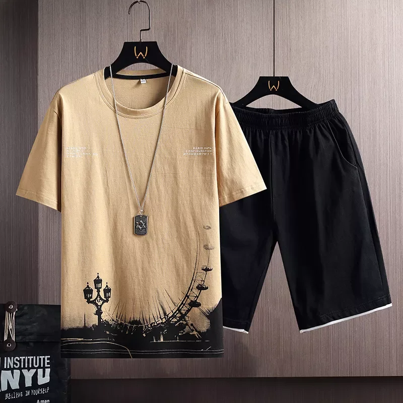 2022New Summer Tracksuit Fashion Short Sleeve Sportswear Ink Print T Shirts+Shorts 2 PC Sets Men Casual Sports Suits Male Clothi
2022New Summer Tracksuit Fashion Short Sleeve Sportswear Ink Print T Shirts+Shorts 2 PC Sets Men Casual Sports Suits Male Clothi