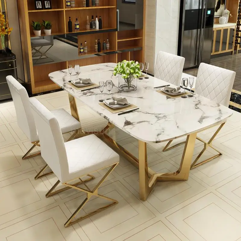Post Modern Light Luxury Simple Nordic Marble Dining Table Creative Large And Small Family Stainless Steel Gilded Dining Table
Post Modern Light Luxury Simple Nordic Marble Dining Table Creative Large And Small Family Stainless Steel Gilded Dining Table