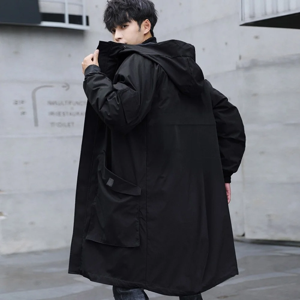 Korean Long Jacket Men With Hood Pure Black Hooded Windbreaker Jacket Overcoat Autumn Men Big Pockets Extra Large Size
Korean Long Jacket Men With Hood Pure Black Hooded Windbreaker Jacket Overcoat Autumn Men Big Pockets Extra Large Size