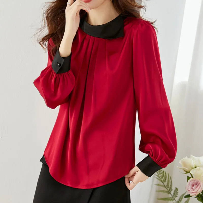 Sweet Peter Pan Collar Tops Office Lady Red White Chiffon Blouse Summer Elegant Women Casual Long Sleeve Women Shirts 25417
Sweet Peter Pan Collar Tops Office Lady Red White Chiffon Blouse Summer Elegant Women Casual Long Sleeve Women Shirts 25417
