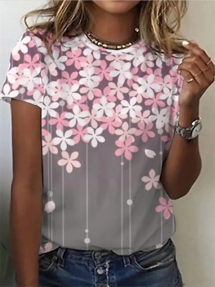 2022 Women's Crew Neck Basic Plus Size Top Grey/3D Printing Summer Women's T-Shirt Floral Patchwork Print Short Sleeve T-Shirt
2022 Women's Crew Neck Basic Plus Size Top Grey/3D Printing Summer Women's T-Shirt Floral Patchwork Print Short Sleeve T-Shirt