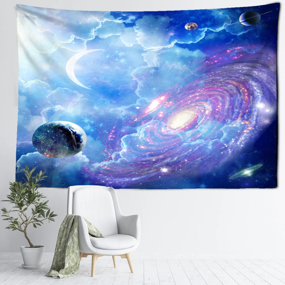 

Planet Universe Starry Night View Tapestry Wall Hanging Psychedelic Mysterious Hippie Tapiz Art Home Background Cloth Decor