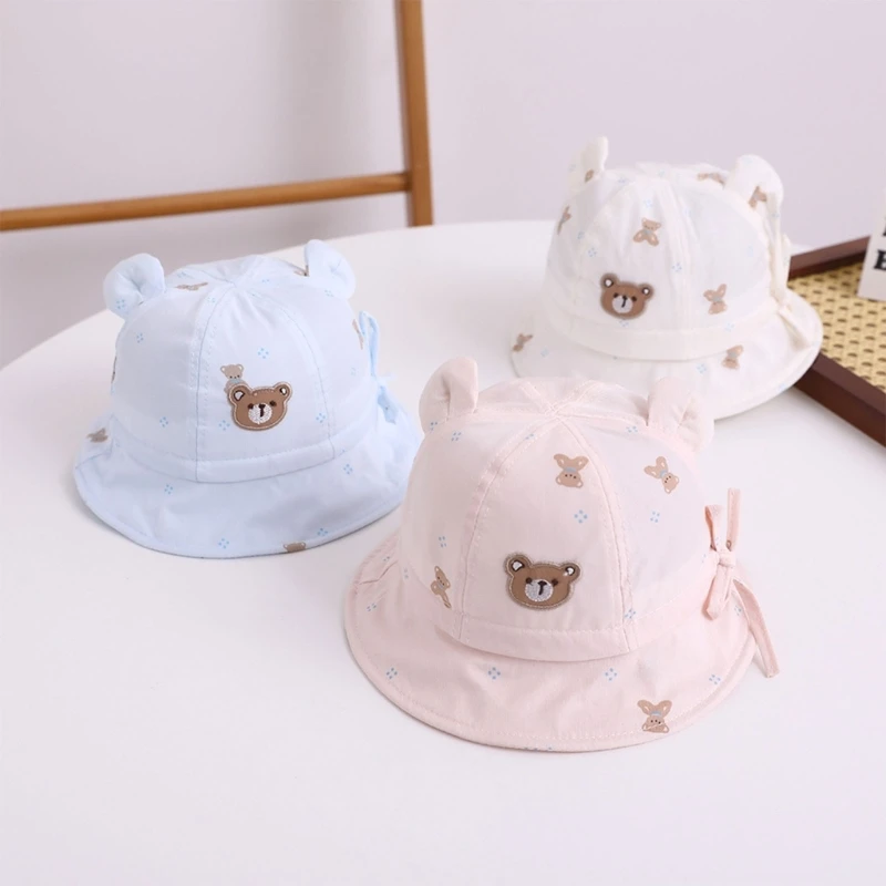 

Infant Sun Hat Cartoon Bear Baby Bucket Hat Sunproof Soft Brimmed Hat Floppy Brim Fisherman Hats for Toddler 3-12Month