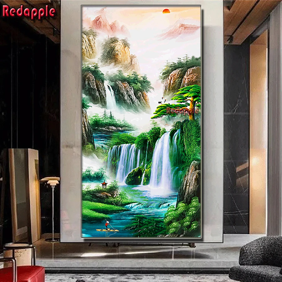 

Waterfall Landscape diamond painting cross stitch large Entrance decoration 5d diy full drill mosaic embroidery mountain view