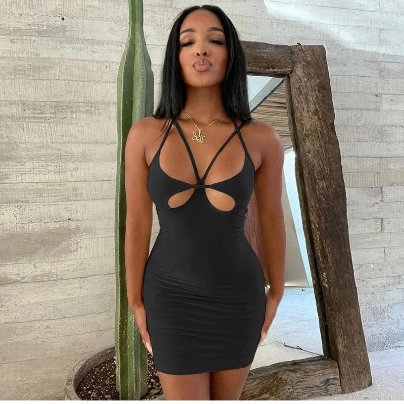 Hollow Out Halter Backless Bodycon Dress Summer Sexy Mini Club Party Dress Black Tight Beach Cami Dresses
Hollow Out Halter Backless Bodycon Dress Summer Sexy Mini Club Party Dress Black Tight Beach Cami Dresses
