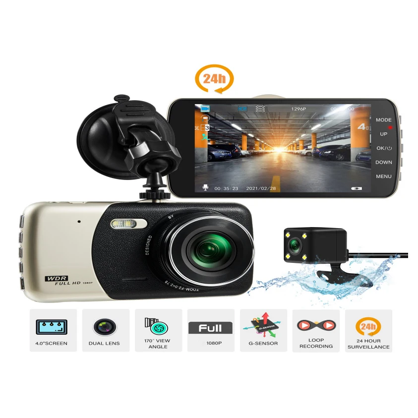 

Dash Cam Car DVR 4 Inch Auto Video Recorder Camera Viewing Angle 170 Degrees 1080P Dual Lens Registrator Camcorder Dashcam