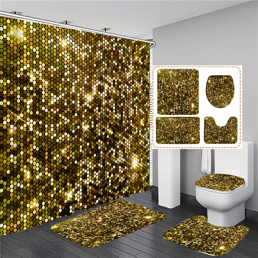 Shower Curtains Set Luxury Gold Shiny Mosaic with Colorful Bathroom Toilet Lid Cover Mats Non-Slip Carpet Bath Rugs Home Decor
Shower Curtains Set Luxury Gold Shiny Mosaic with Colorful Bathroom Toilet Lid Cover Mats Non-Slip Carpet Bath Rugs Home Decor