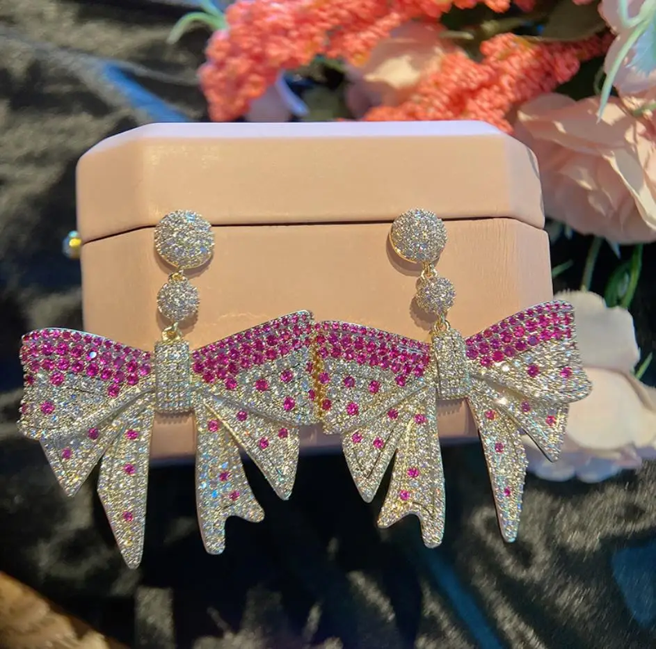 luxury pink big bow earrings for women gradient color zircon exaggerate bowknot elegant dinner party fashion jewelry
luxury pink big bow earrings for women gradient color zircon exaggerate bowknot elegant dinner party fashion jewelry