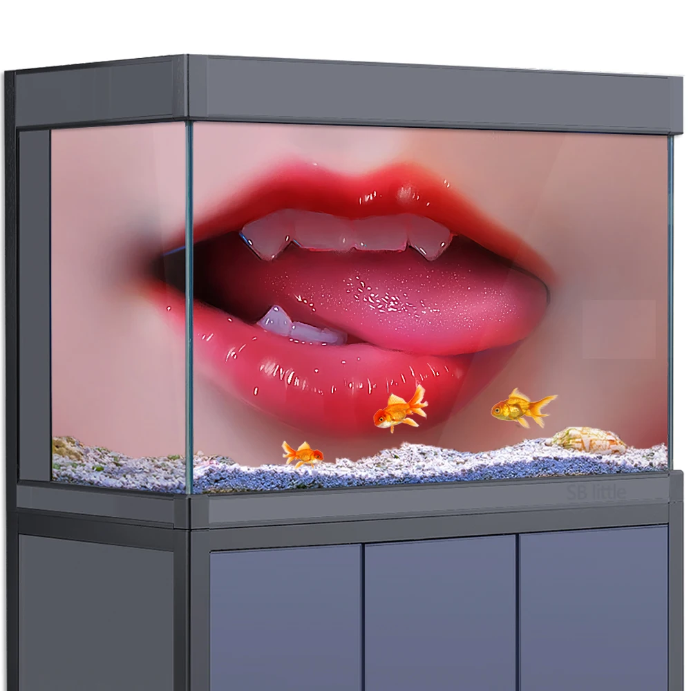 

Aquarium Background Sticker Decoration for Fish Tanks, Mouth Tongue Fang Girl HD 3D Poster 5-55 Gallon Reptile Habitat