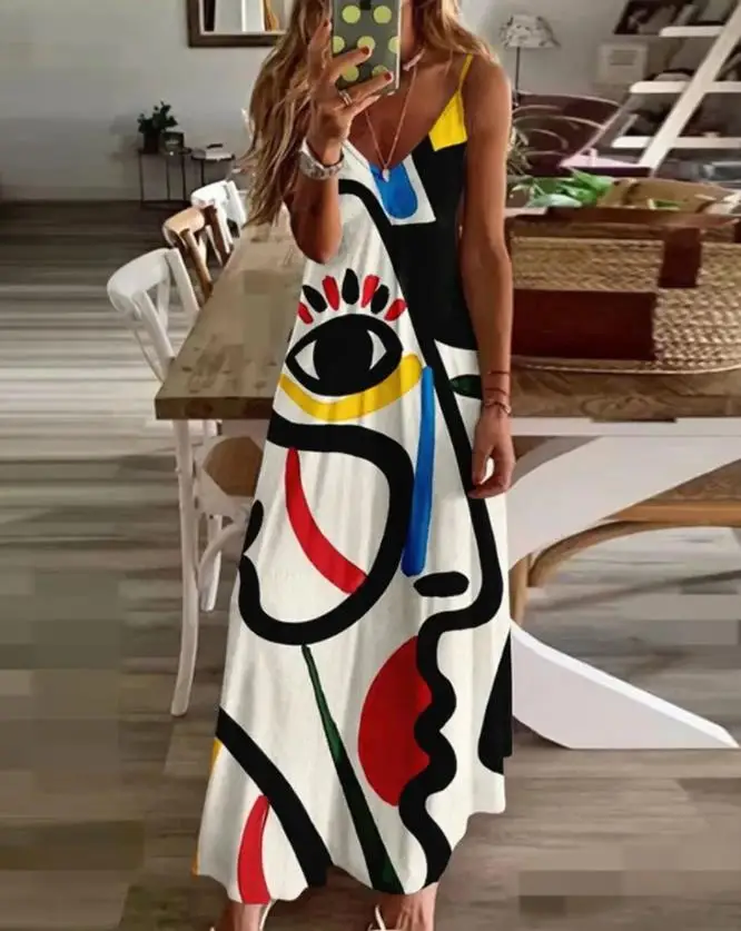 Women's Dresses 2022 Summer Fashion Abstract Figure Print Casual V-Neck Sleeveless Cami Maxi Daily Dress
Women's Dresses 2022 Summer Fashion Abstract Figure Print Casual V-Neck Sleeveless Cami Maxi Daily Dress