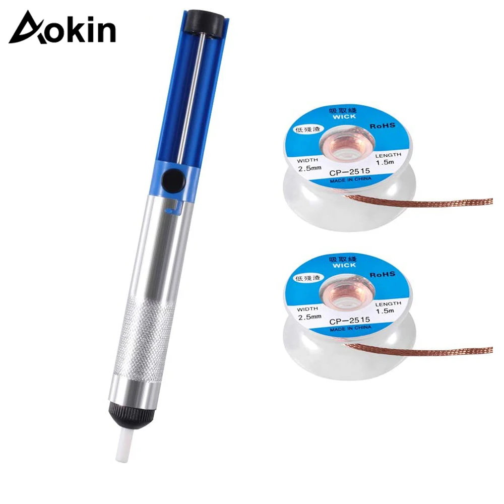 1 PCS Solder Sucker Pump + 2 PCS Solder Wick Wire Desoldering Wick & Desoldering Pump Solder Remover Tool Kit
1 PCS Solder Sucker Pump + 2 PCS Solder Wick Wire Desoldering Wick & Desoldering Pump Solder Remover Tool Kit