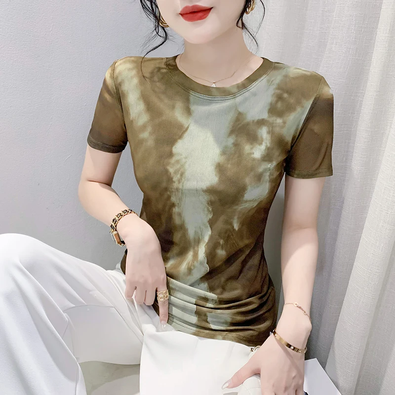 2023 Summer Women's T-shirt Mesh Print Round-neck Slim Fit Short-sleeved Regular StyleTop with Floral Design Tees Korea
2023 Summer Women's T-shirt Mesh Print Round-neck Slim Fit Short-sleeved Regular StyleTop with Floral Design Tees Korea