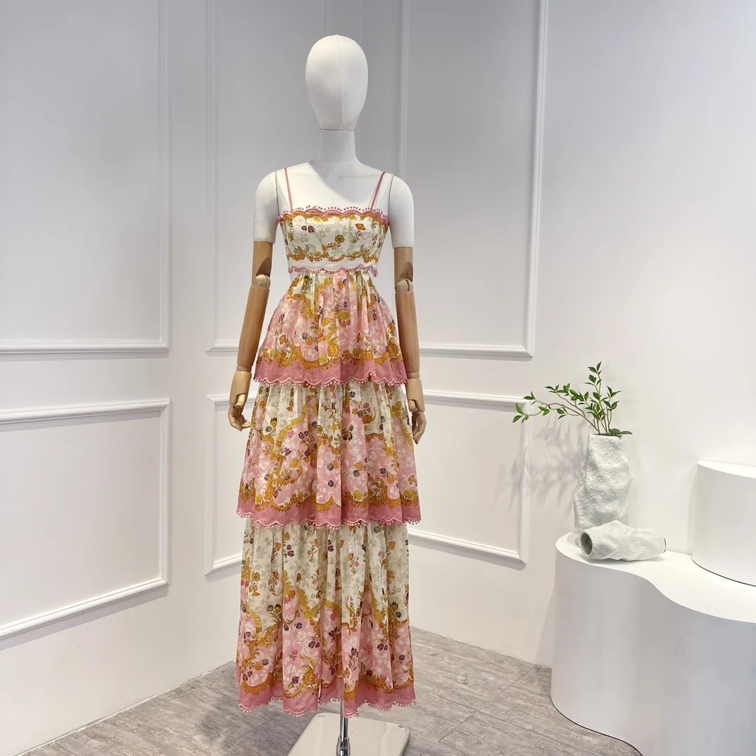 Holiday Style 2023 Top Quality Cotton Silk Pink Floral Printing Cascading Ruffles Backless Midi Dresses Women
Holiday Style 2023 Top Quality Cotton Silk Pink Floral Printing Cascading Ruffles Backless Midi Dresses Women