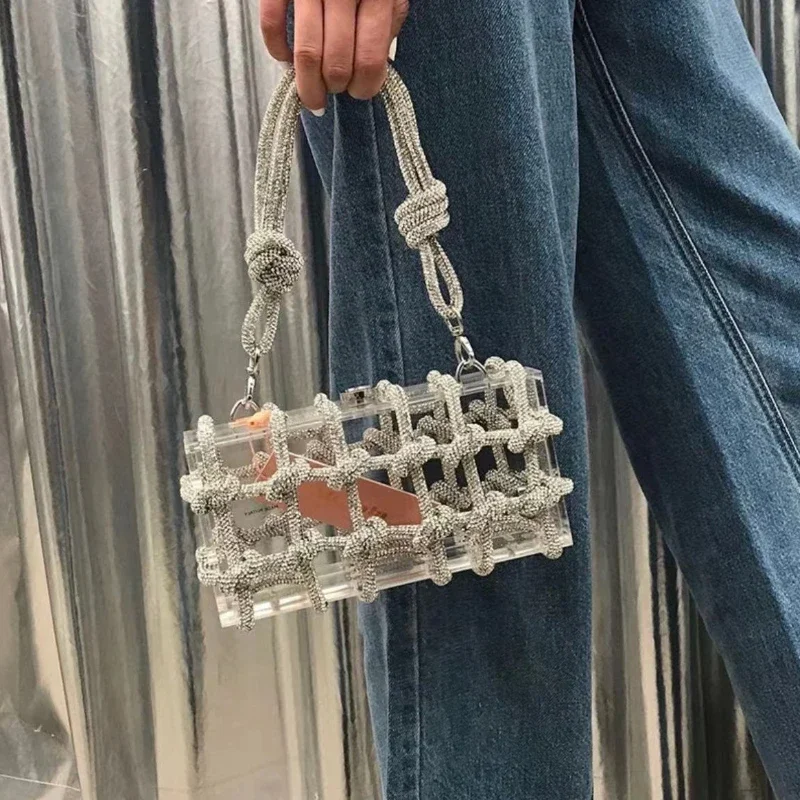 Clear Acrylic Diamond Evening Clutch Bags Women Luxury Designer Hand Woven Knotted Rope Rhinestone Purses Wedding Party 2023 New
Clear Acrylic Diamond Evening Clutch Bags Women Luxury Designer Hand Woven Knotted Rope Rhinestone Purses Wedding Party 2023 New