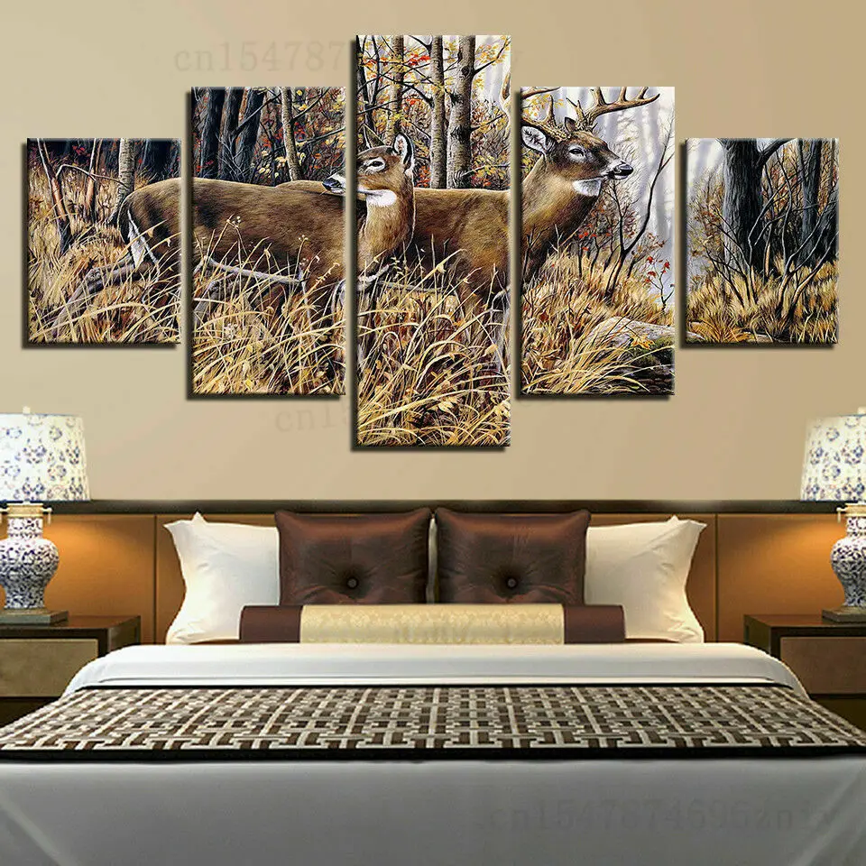 

Forest Animals Deers Elks Canvas Prints Painting Wall Art Home Decor Picture Pictures Poster No Framed HD Print 5 Pieces