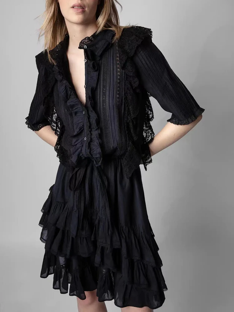 2022 Summer New Women Dress Lace Decorated Ruffled Hem Cake Dress Women Elegant Mini Dress
2022 Summer New Women Dress Lace Decorated Ruffled Hem Cake Dress Women Elegant Mini Dress