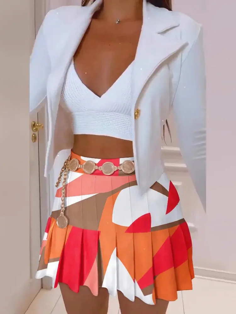 Women Spring Autumn Printing Short Top Mini Skirt 2PCS Outfit Loungewear Fashion Folds Slim Fit Ladies Matching Set Streetwear
Women Spring Autumn Printing Short Top Mini Skirt 2PCS Outfit Loungewear Fashion Folds Slim Fit Ladies Matching Set Streetwear