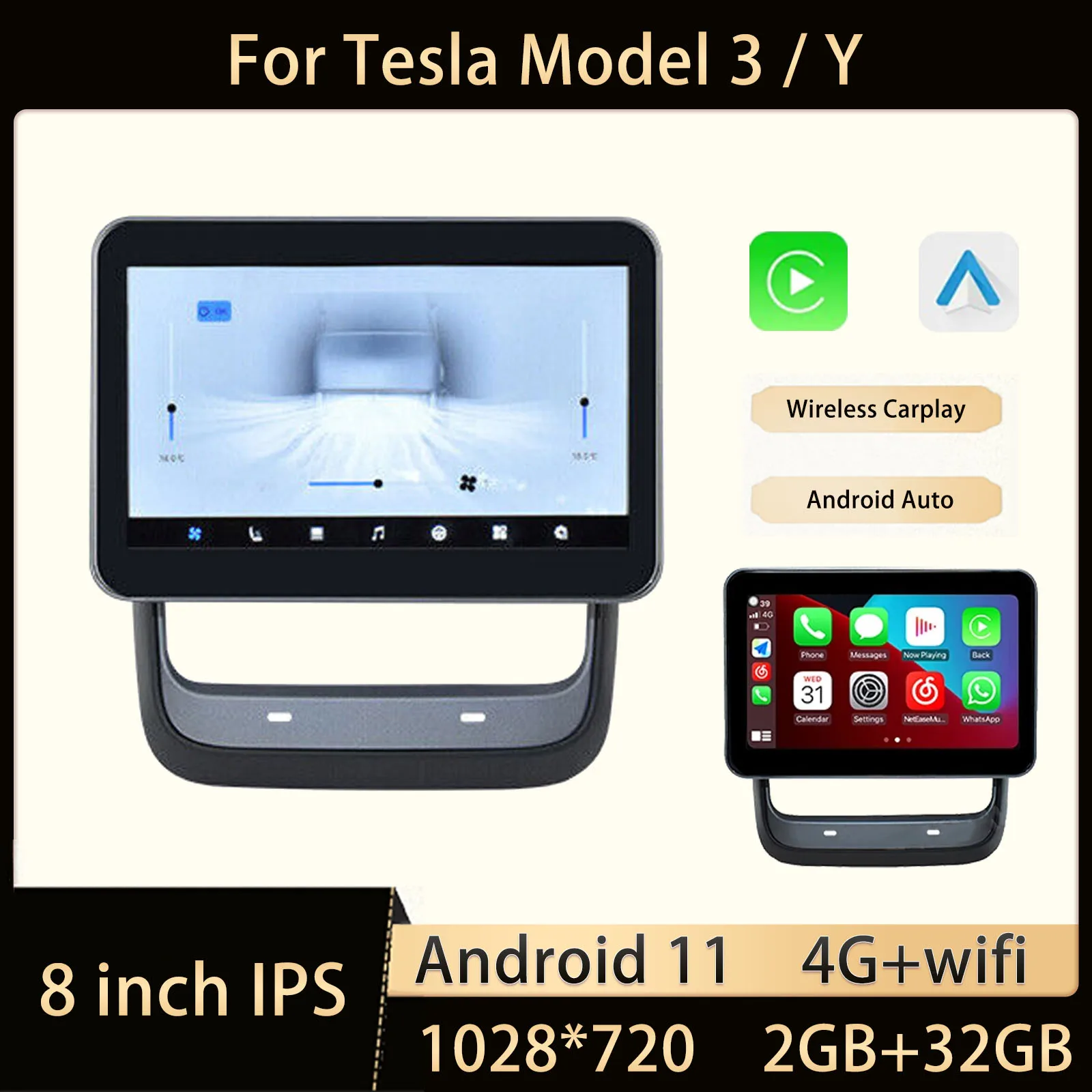 Rear Display Panel Fit For Tesla Model 3/Y 8 Inch Screen Android 11 Auto Carplay Air Conditioner Control Multimedia Player
Rear Display Panel Fit For Tesla Model 3/Y 8 Inch Screen Android 11 Auto Carplay Air Conditioner Control Multimedia Player