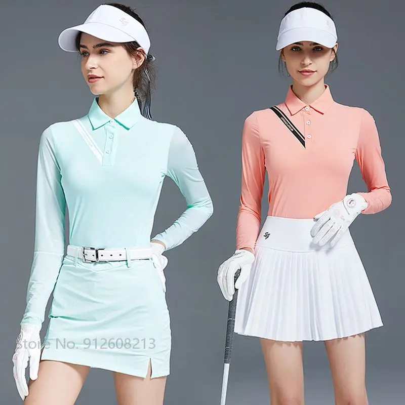 Love Golf Women Outfit Sunscreen Long-sleeved Golf Shirt Ladies Pleated Skirt Ice Silk Tops Split Sports Pencil Skirt Set Korean 
Love Golf Women Outfit Sunscreen Long-sleeved Golf Shirt Ladies Pleated Skirt Ice Silk Tops Split Sports Pencil Skirt Set Korean
