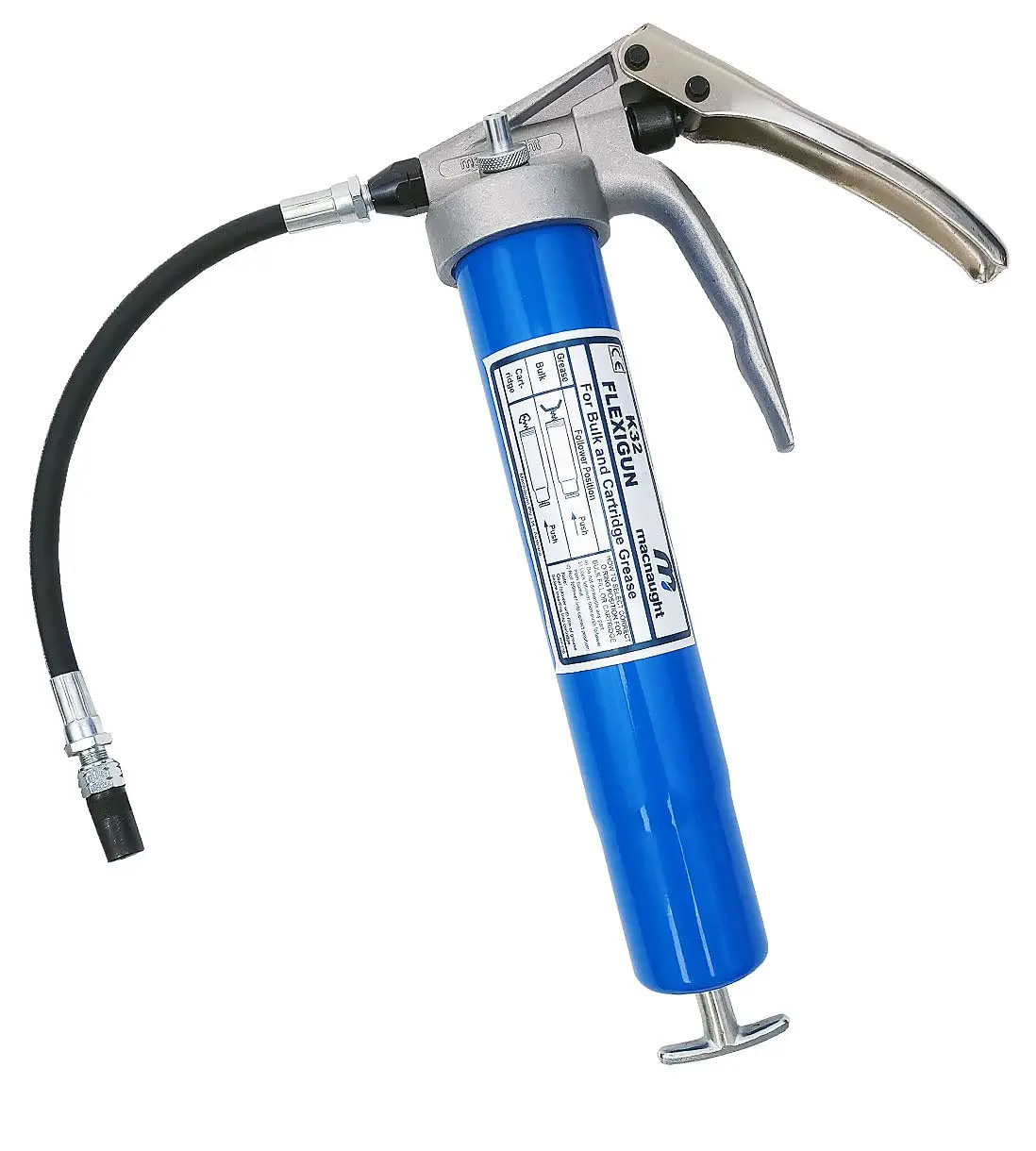 Heavy Duty Pistol Grip Grease Gun with 10 Yr Warranty, Bulk fillable or 14oz. cartridge. 1/8 NPT Flex Connection x 12\u2033 long
Heavy Duty Pistol Grip Grease Gun with 10 Yr Warranty, Bulk fillable or 14oz. cartridge. 1/8 NPT Flex Connection x 12\u2033 long