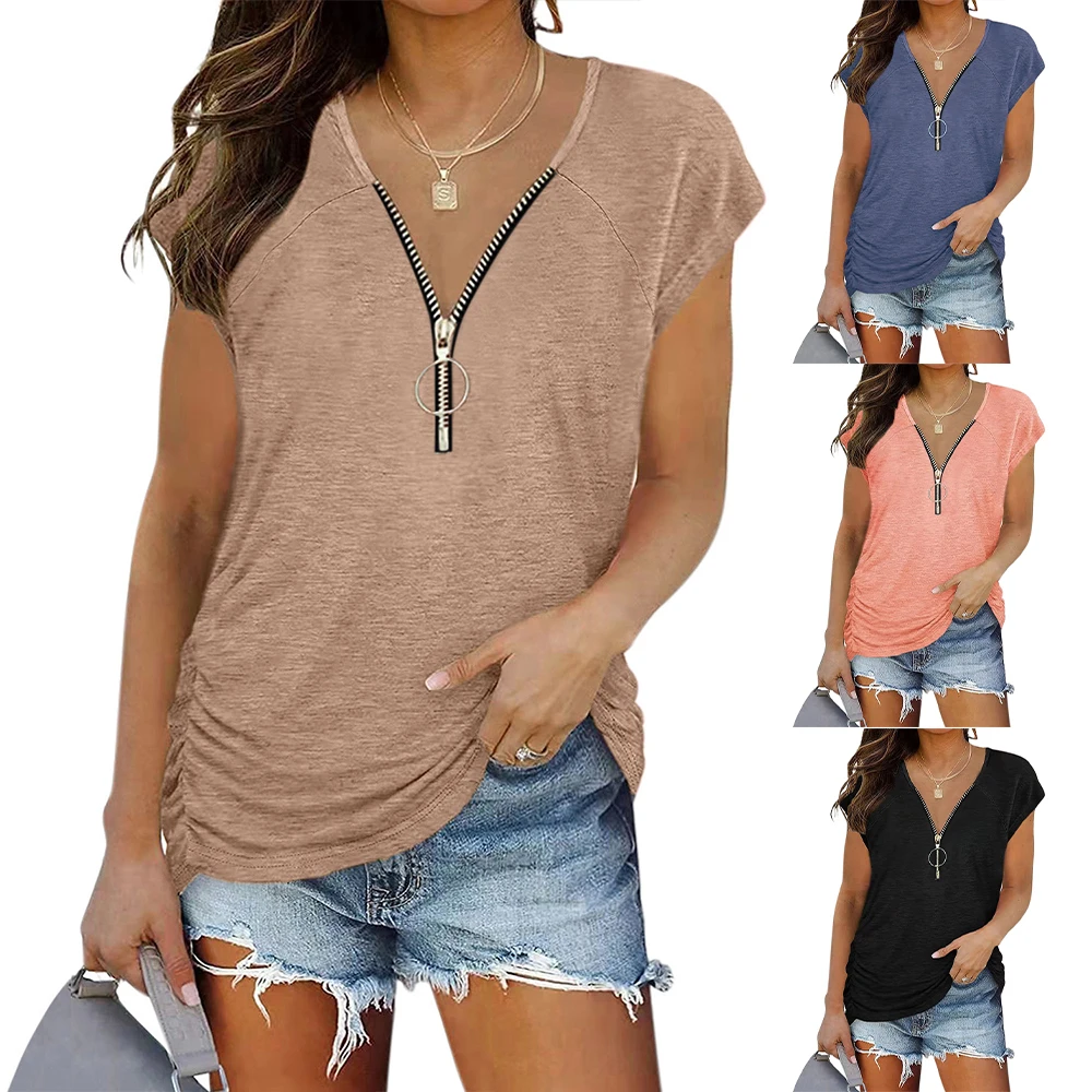 Solid Color Straight Ladies Crop Top Tee Shirt Women Zipper V-Neck Tank Tops Short Sleeve Summer Fashion Casual Female Tank Top
Solid Color Straight Ladies Crop Top Tee Shirt Women Zipper V-Neck Tank Tops Short Sleeve Summer Fashion Casual Female Tank Top
