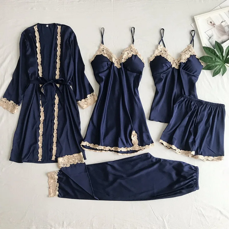 5pcs V-Neck Nightwear Pajamas Sets Bride Wedding Nightwear Sexy Womens Lace Sleepwear Sleep Suit Spring Casual Satin Pijamas
5pcs V-Neck Nightwear Pajamas Sets Bride Wedding Nightwear Sexy Womens Lace Sleepwear Sleep Suit Spring Casual Satin Pijamas