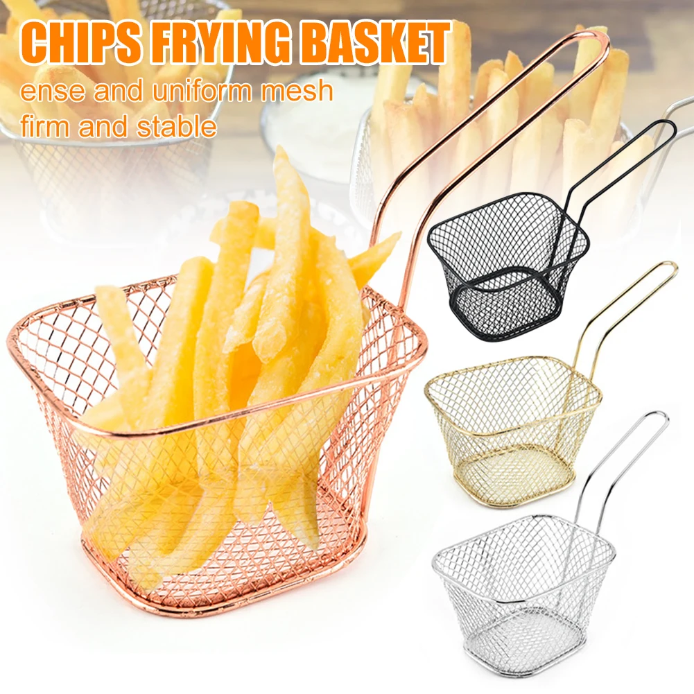 Mini Square Fry Basket Metal French Fries Chips Holder with Handle Desk Food Presentation Mesh Basket Kitchen Accessories Tools
Mini Square Fry Basket Metal French Fries Chips Holder with Handle Desk Food Presentation Mesh Basket Kitchen Accessories Tools