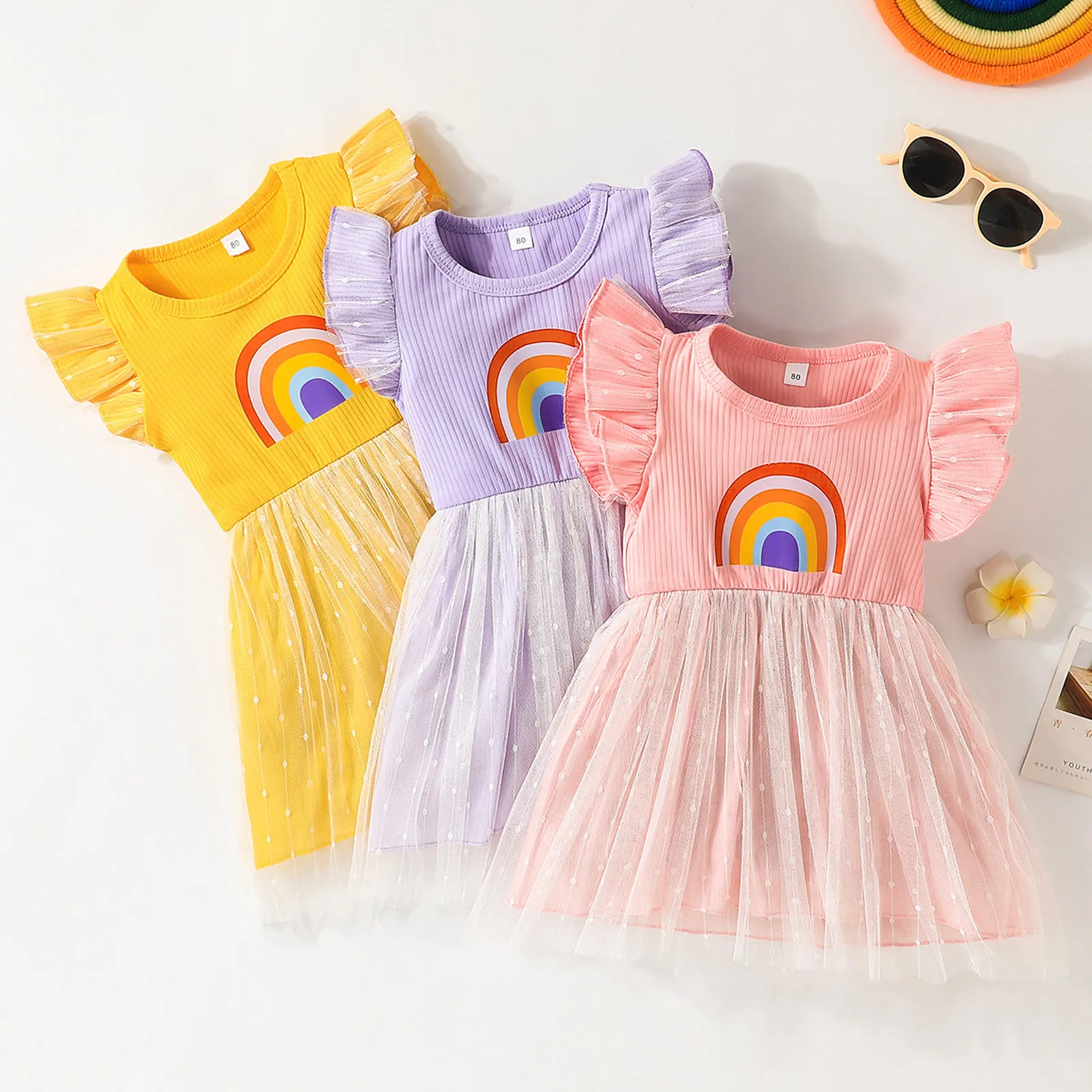 Girls Silver Formal Dress Toddler Girls Fly Sleeve Dresses Kids Rainbow Printed Tulle Princess Dress
Girls Silver Formal Dress Toddler Girls Fly Sleeve Dresses Kids Rainbow Printed Tulle Princess Dress