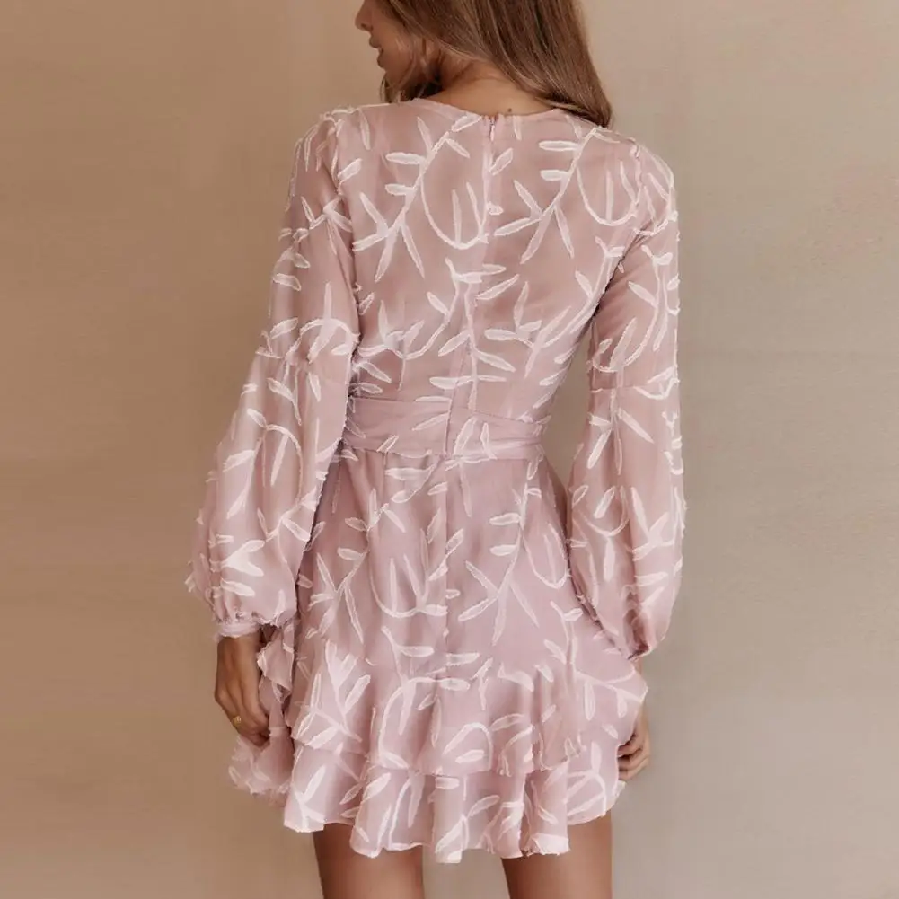 Women Dress Stylish Lace-up Leaves Print Ruffle Layer Hem Casual Wedding Sundress Female Clothing Summer Dress Casual Dress 
Women Dress Stylish Lace-up Leaves Print Ruffle Layer Hem Casual Wedding Sundress Female Clothing Summer Dress Casual Dress