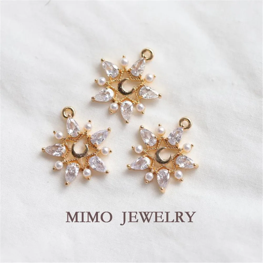Color copper plated gold moon small fresh Korean zircon imitation pearl five-pointed star DIY accessories
Color copper plated gold moon small fresh Korean zircon imitation pearl five-pointed star DIY accessories